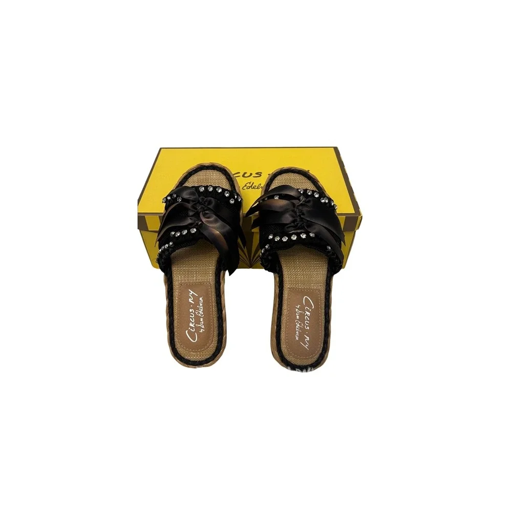 Circus NY Sam Edelman Wyatt Black Rhinestone Espadrille Platform Slides 7.5